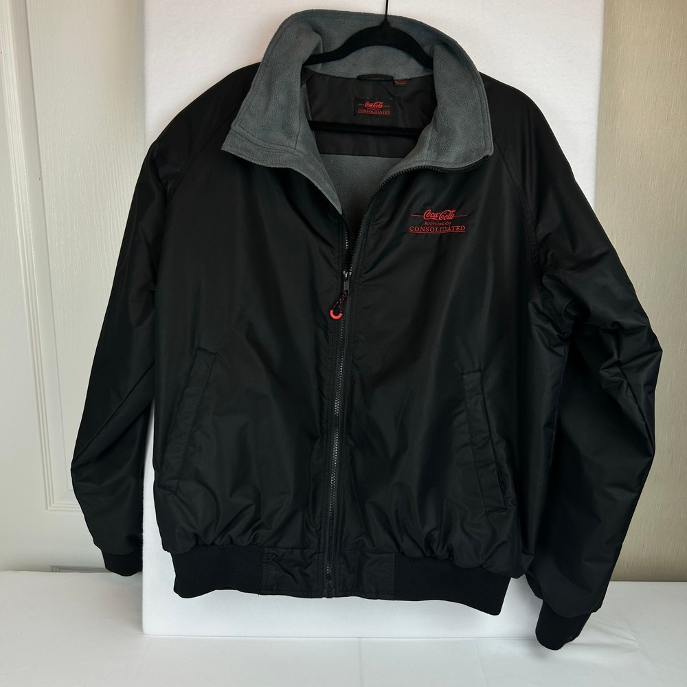 Coca-Cola Bottling Co Consolidated Mens‎ Black Fleece Lined Bomber Jacket Large